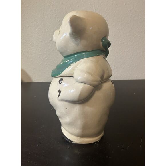 Vintage 1940s Shawnee Pottery Smiley Pig Cookie Jar Blue-Green Bandana - Picture 4 of 7